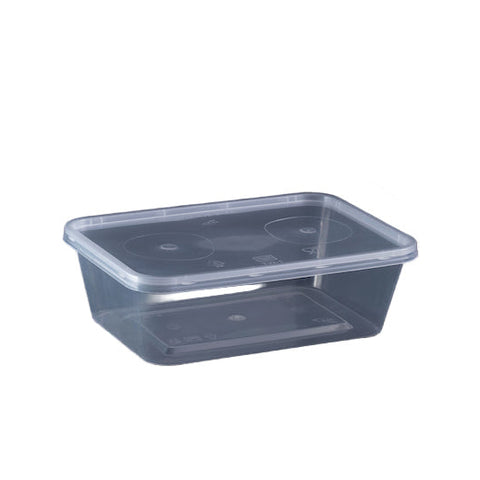Clear plastic container with a lid on a white background