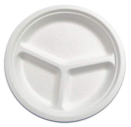 BioChoice™ Sugarcane Round 3-Compt. Plate on a white background