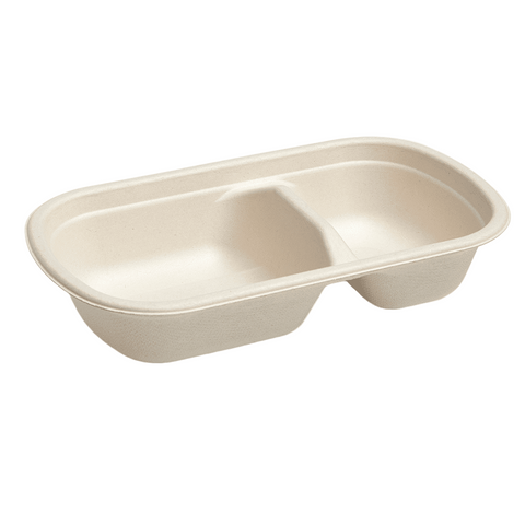 BioChoice™ Sugarcane Rectangular 2-Compartment Container on a white background