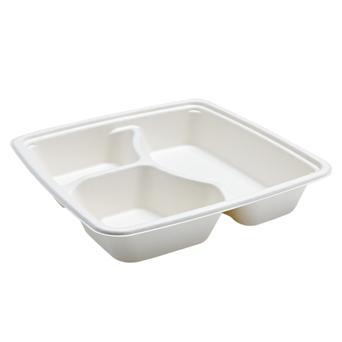 BioChoice™ 9" Meal Box 3 Compartment food container on a white background