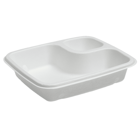 BioChoice™ Sugarcane Rectangular 2-Compartment Tray on a white background