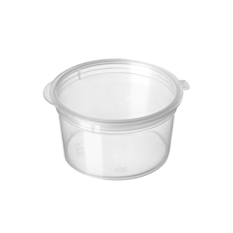 30ml Clear plastic container with hinged lid on a white background. BetterSelection™ PP Hinged Lid Portion Cup