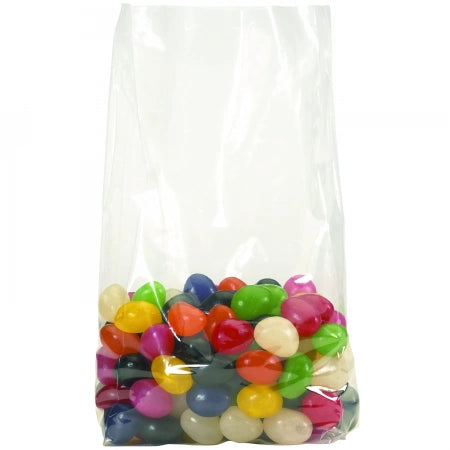 Clear Polypropylene Bag 30um filled with colourful jelly beans on a white background