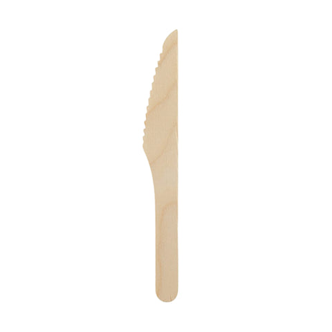 Biodegradable serrated knife made of wood on a white background